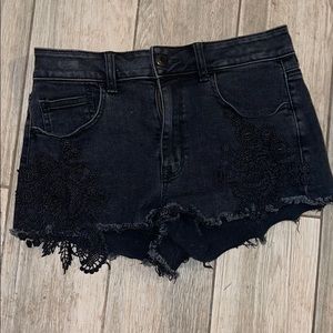 American eagle black denim lace shorts